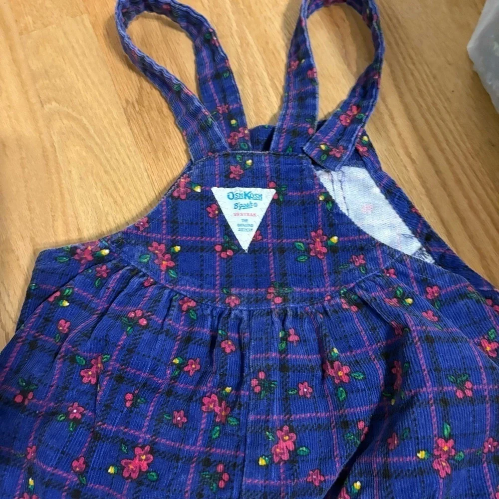 Vintage Oshkosh B’gosh Kids Floral Blue Overalls 4T 90s Pink